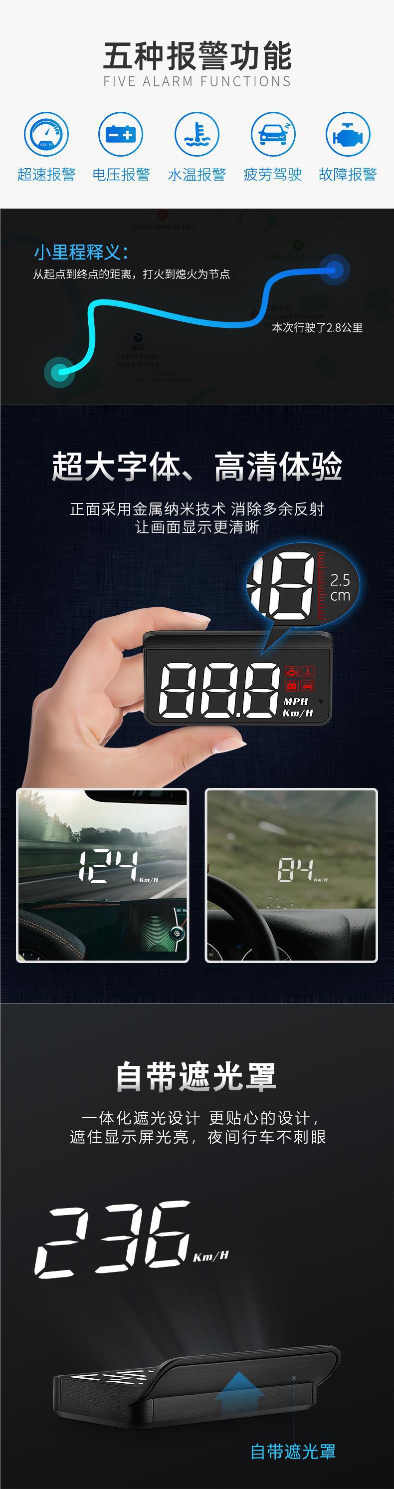 Hud Head-Up Display Universal Car Obd Invisible 360 Holographic Image Gps Car Speed Multi-Function Wholesale