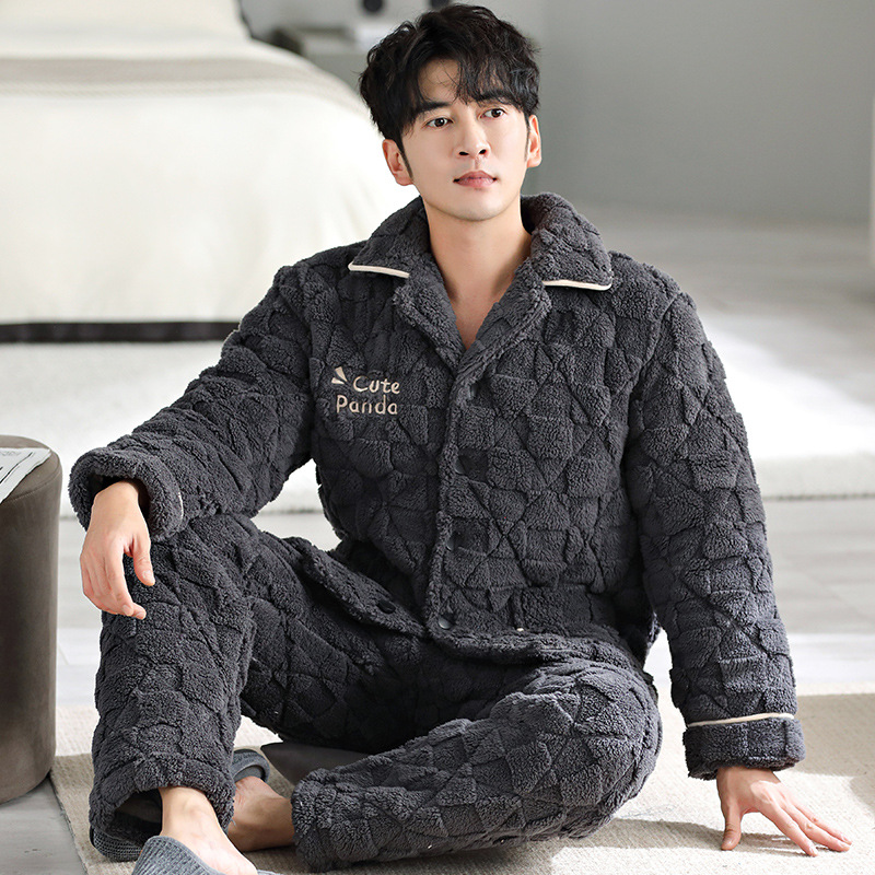 Pijamas para hombres otoño y invierno 2024 nuevo vello grueso chaqueta de algodón de mediana edad papá grande conjunto de ropa de hogar