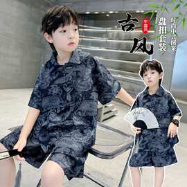 男童夏款国风短袖衬衣套装2026夏季男孩薄款凉感两件套跨境批发潮