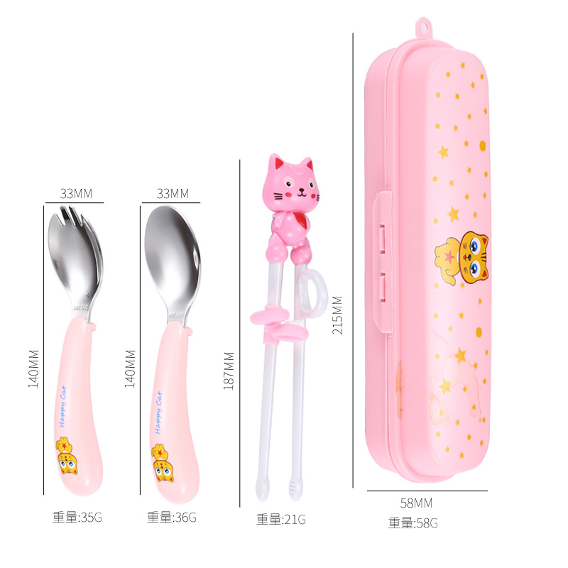 숟가락 포크 (직선) 젓가락 투명 상자 (핑크)