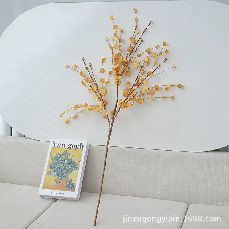 仿真绿植婚庆家居插花带果美洲桉树叶 仿真人造单支3叉叶桉树叶