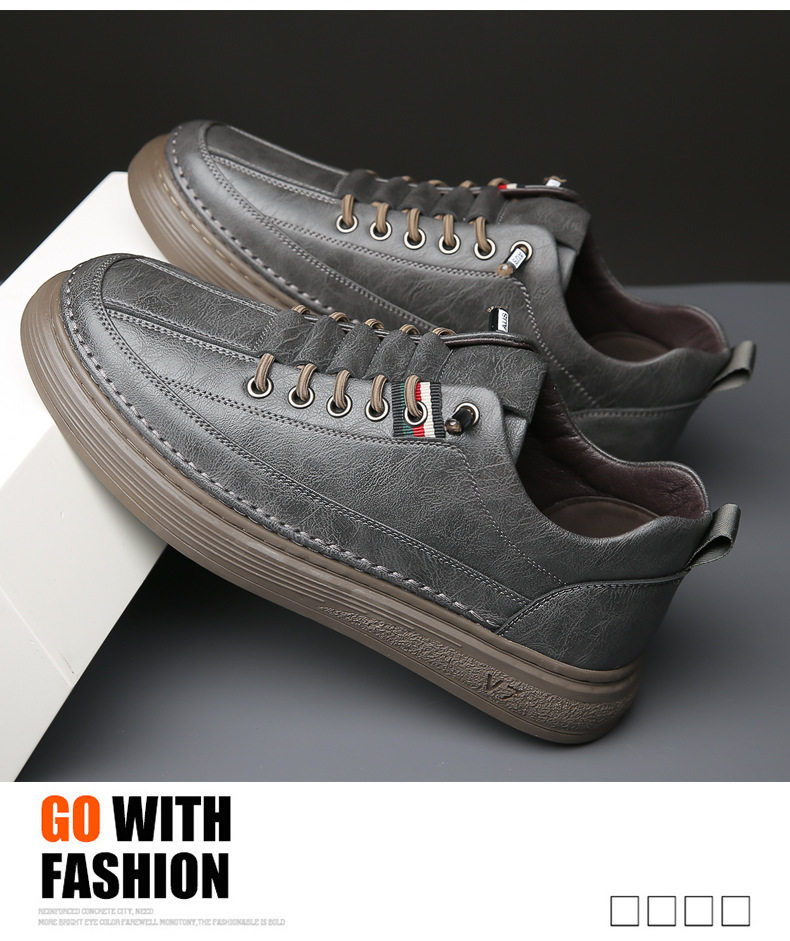 Giày sneaker nam da bò thật phối da, đế bằng mềm, cổ thấp, dây thun co giãn — GX2036 kaki, GX2036 màu trắng, GX2036 màu xám chi tiết 6