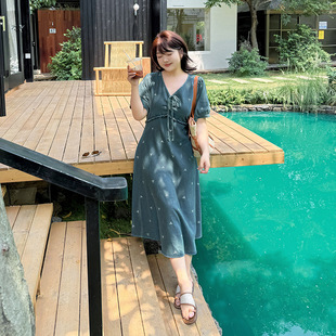 Plus Size Women's Dress Fat Mm2025 Summer New Elegant High-End Long Skirt Slim Denim Skirt 8875