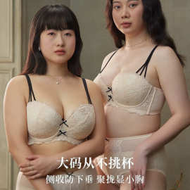 大胸显小胸超薄款大码文胸内衣女聚拢收副乳调整型胖mm蕾丝