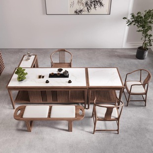 New Chinese Style North American Black Walnut Island Office Tea Table Slate Tabletop Song Style Aesthetic Tea Table Solid Wood Furniture