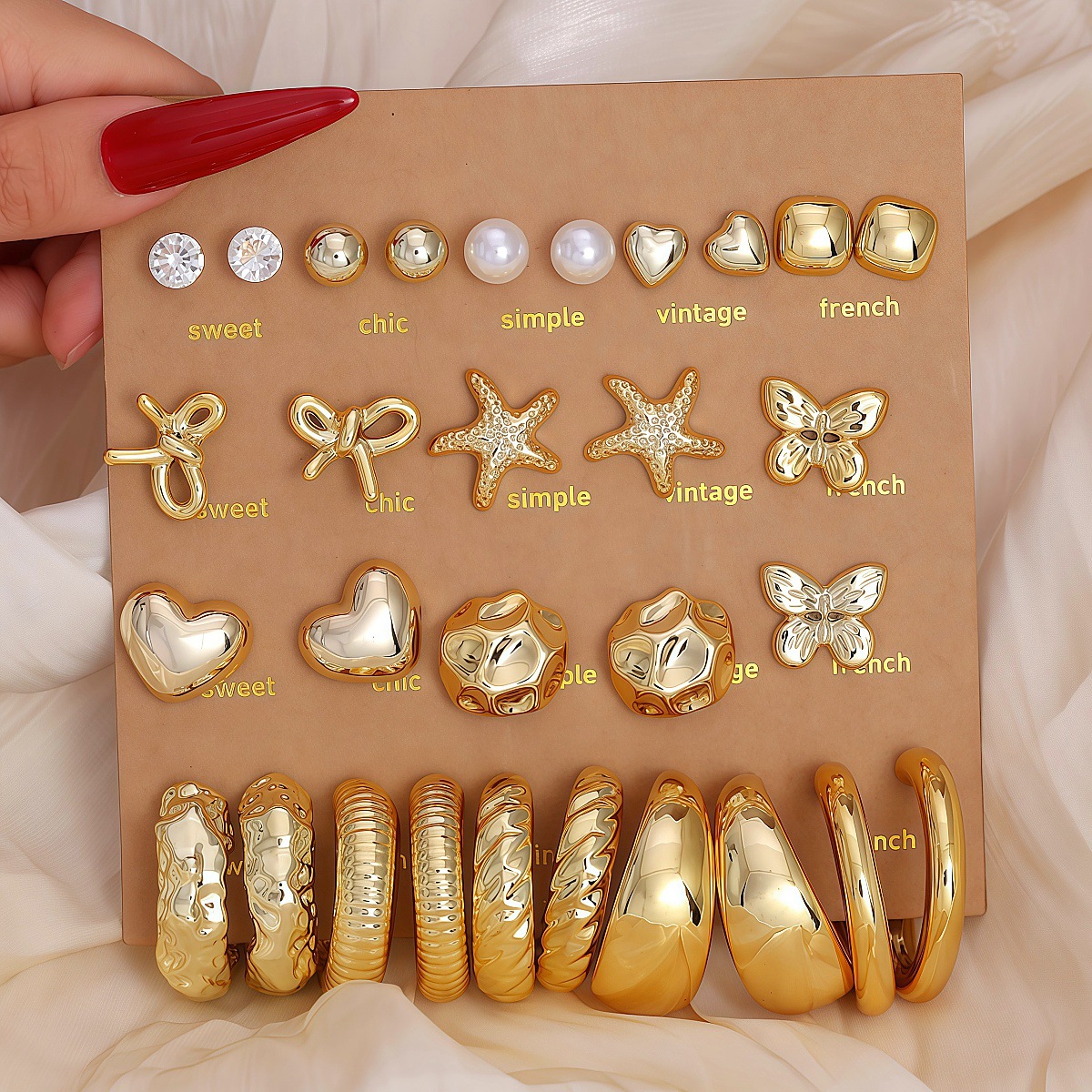 Cross-Border Hot-Selling Korean-Style Mini Simple Earring Set, 30 Pairs, Women's Flower Pearl Heart Earrings Wholesale