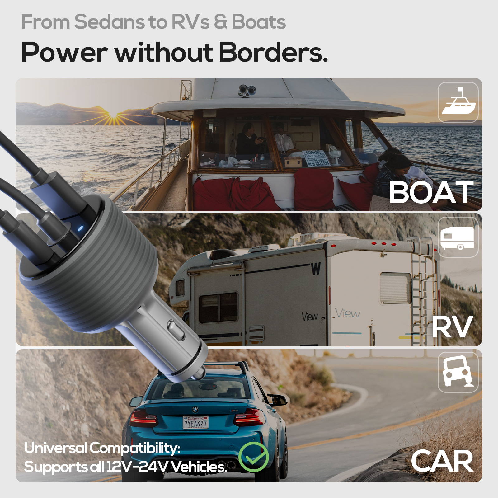 Three-in-one car cigarette lighter adapter starmini Car adapter 12V to 24V DC boost converter
