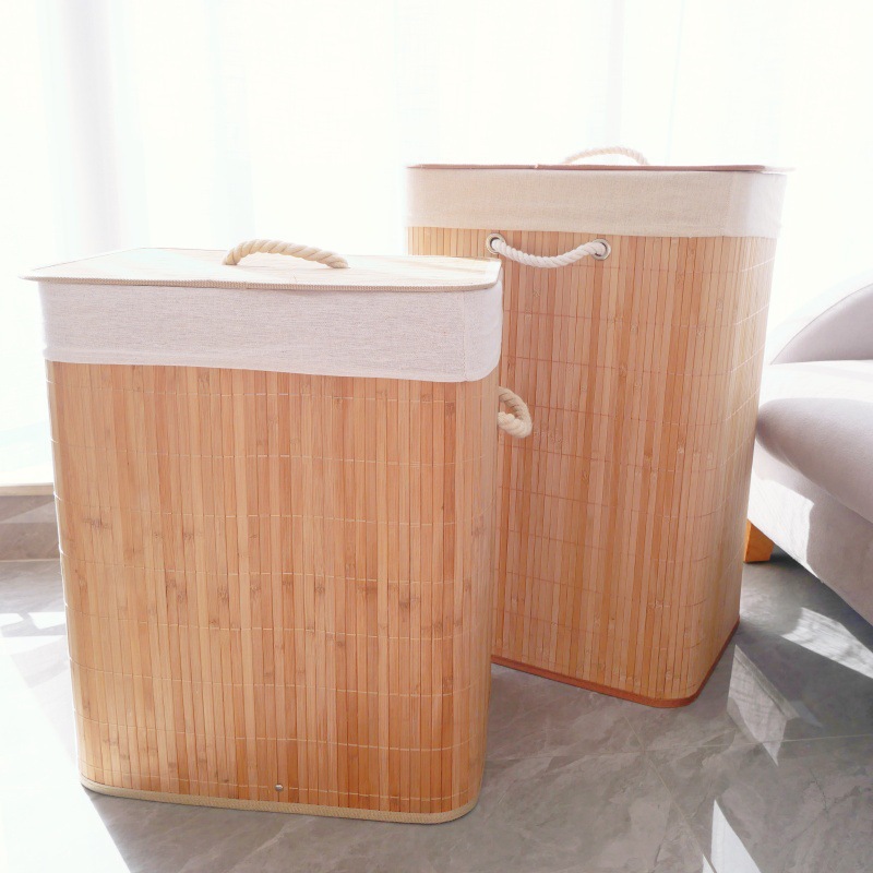 Procesamiento de bambú natural tejido toalla de bambú toalla de baño caja de almacenamiento de ropa caja de almacenamiento doméstica cesta de ropa sucia cesta de bambú plegable