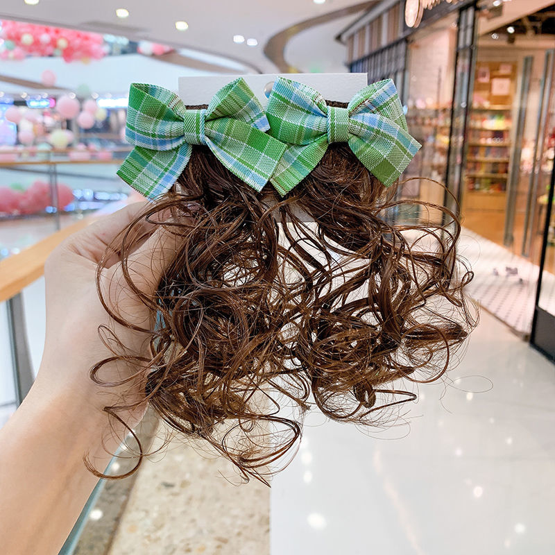 Korean Style Children's Bow Hairpin Wig Headwear Princess Little Girl's Curly Hair Styling Girl's Baby's Cute Hair Accessories