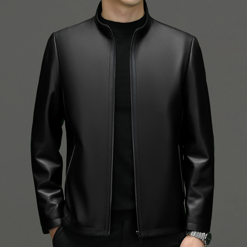 Men's Sheepskin Leather Jacket Young Business Casual Stand Collar Autumn And Winter Coat Top Men's Leather Jacket