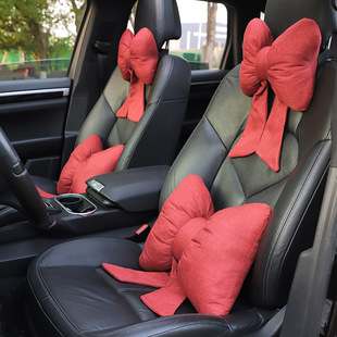 Bow Ribbon Car Headrest Neck Pillow Creative Cotton and Linen Breathable Comfortable Car Headrest Goddess Auto Supplies