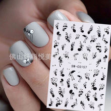 ins新款美甲贴纸批发 3D可爱蚂蚁童趣表情包卡通小表情背胶指甲贴