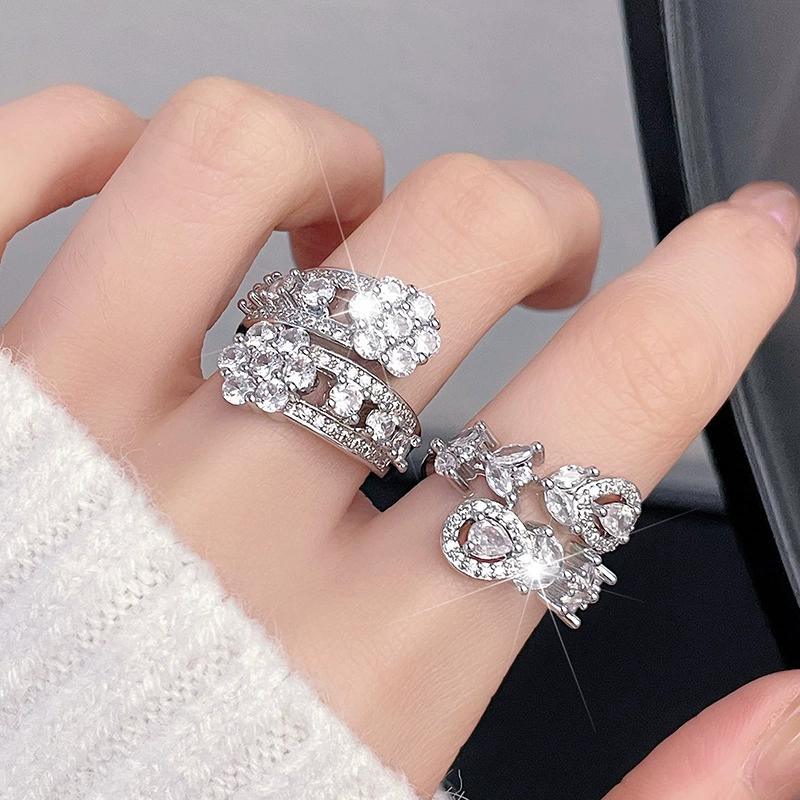 Регулируемое кольцо с rhinestone, кластер в виде алмазной россыпи, маленький изысканный светло-роскошный дизайн