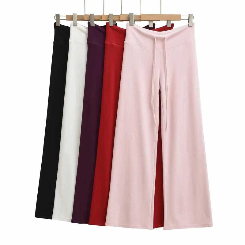 Autumn and Winter Thermal Yoga Pants with Drawstring, Straight Wide-Leg Casual Sports Pants, Floor-Length Cotton Pants