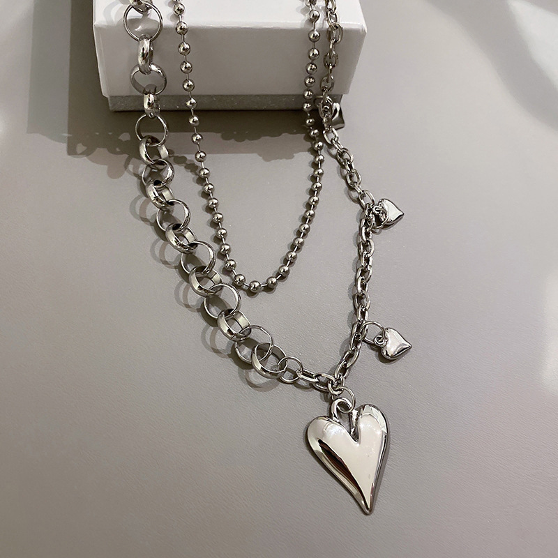 fashion irregular heart double layered trend titanium steel necklace wholesale