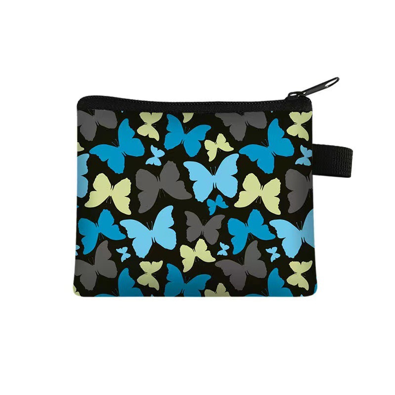 Nuevo monedero con estampado de mariposa para niños, bolso de tarjeta portátil para estudiantes, bolso de almacenamiento con llave de moneda, embrague de poliéster