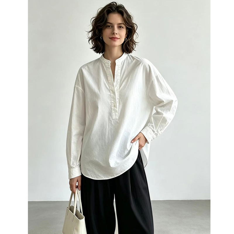 ZOJ French-style vintage washed cotton shirt, old money style women's new top, white casual loose long-sleeve shirt ZOJ French-style vintage washed cotton shirt, old money style women's new top, white casual loose long-sleeve shirt