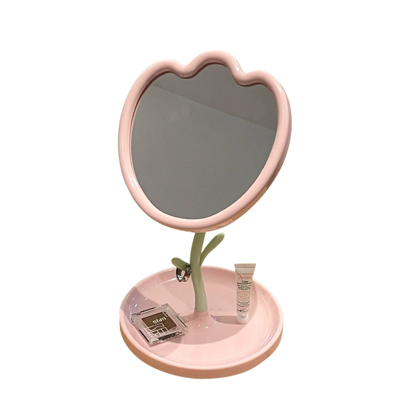 Desktop Tulip Makeup Mirror, Single-Sided Rotating Stand, Decorative Base Tray, Student Size