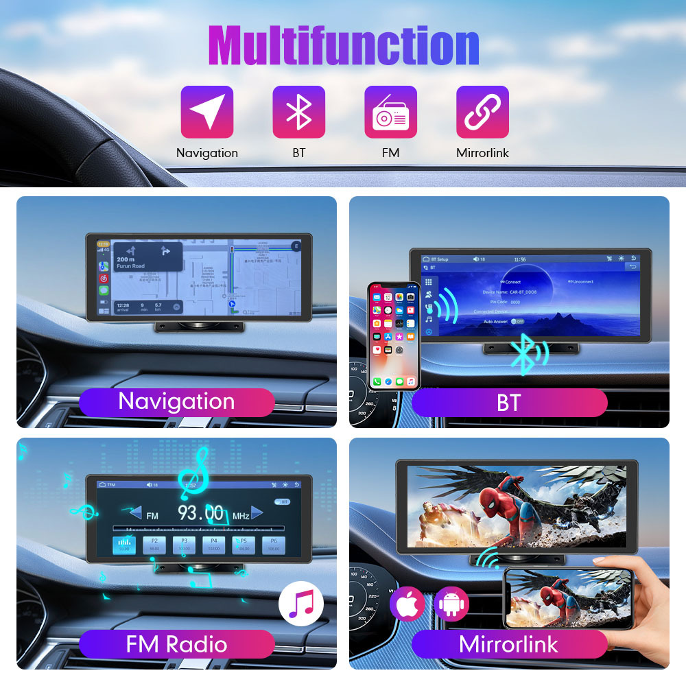 (2개) 10.26 인치 PND 자동차 내비게이션 CARPLAY 블루투스 와이파이 휴대용 화면 HD 자동차 네비게이터