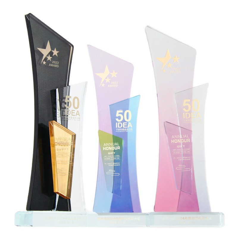 Trofeo de cristal de metal de sentido avanzado, reunión anual personalizada, premios de honor, excelente sistema de souvenirs de medallas de equipo de personal