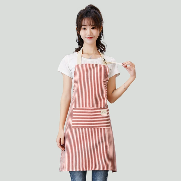 Cotton and linen striped adjustable apron [red]