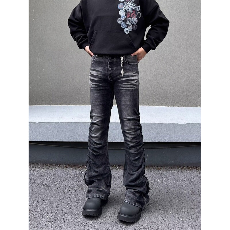 American Retro Street-Style Buttoned Pleated Jeans for Men, Autumn Ripped Ripple Slim-Fit Stacked Pants American Retro Street-Style Buttoned Pleated Jeans for Men, Autumn Ripped Ripple Slim-Fit Stacked Pants