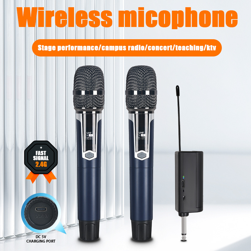 Wireless Universal Microphone One-To-Two Charging Wireless Handheld Home Karaoke Dynamic Singing Ktv Microphone