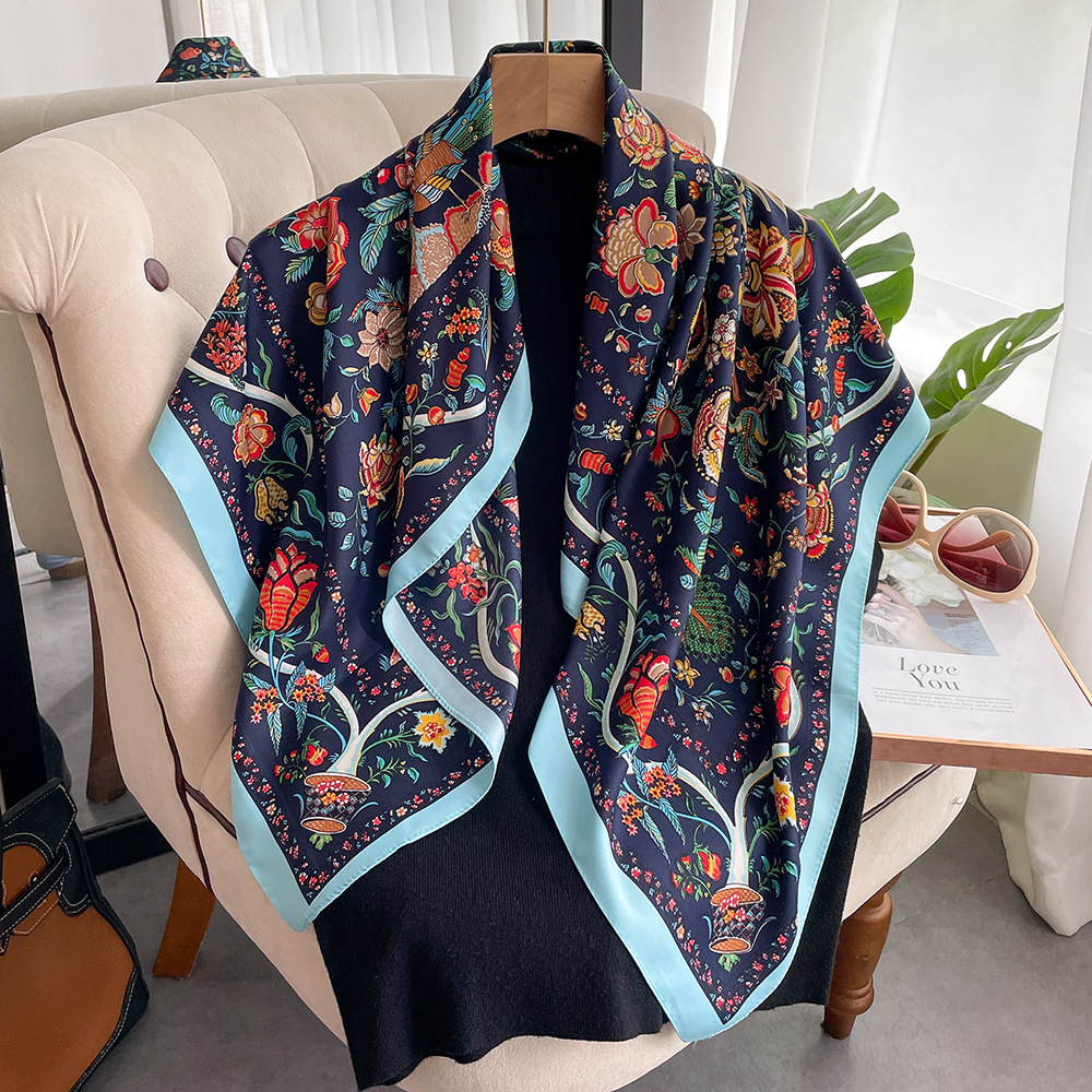 Women's Elegant Tree Leaves Flower Satin Silk Scarf display picture 5