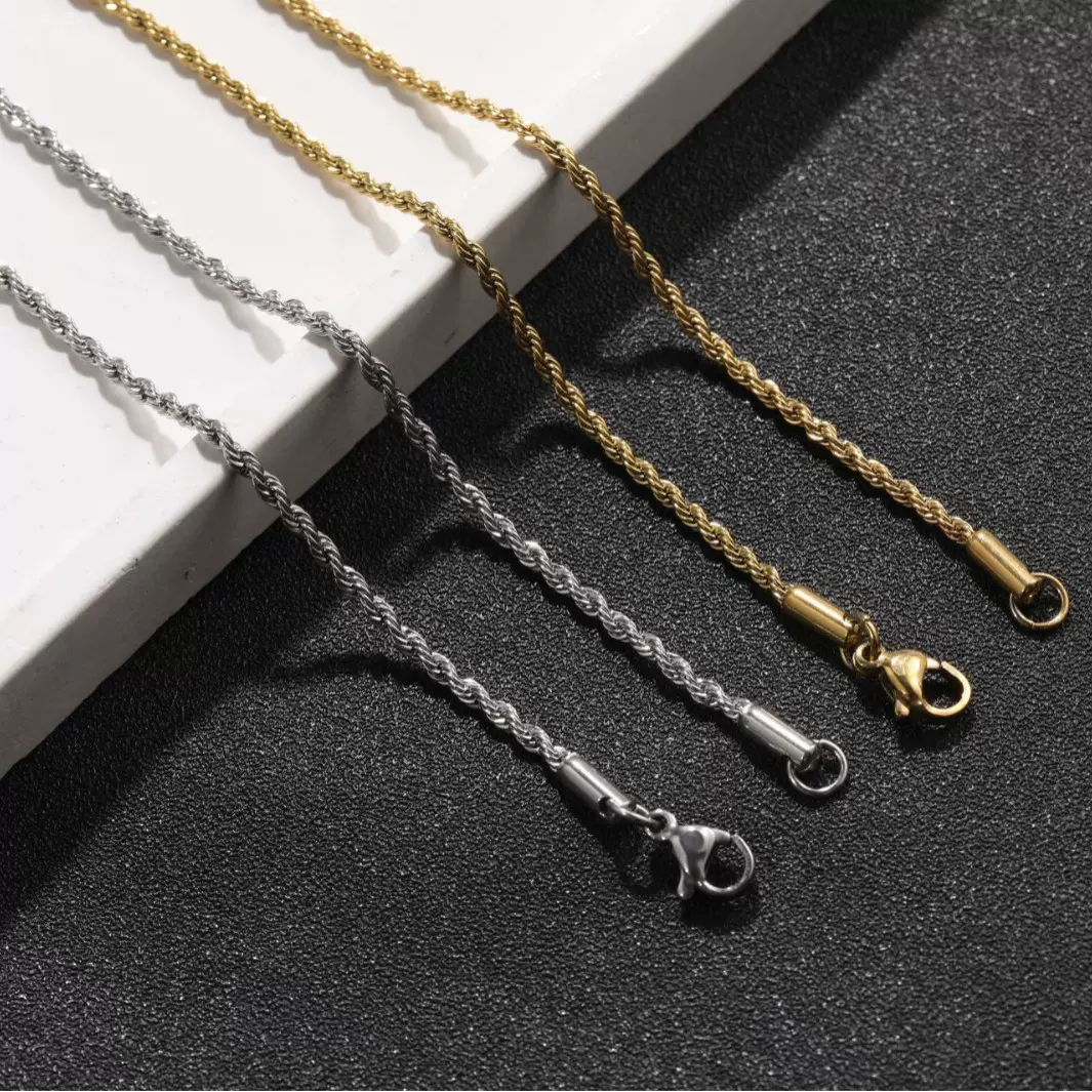 跨境新品麻花链项链欧美男百搭女项链diy饰品配件不锈钢项链配饰