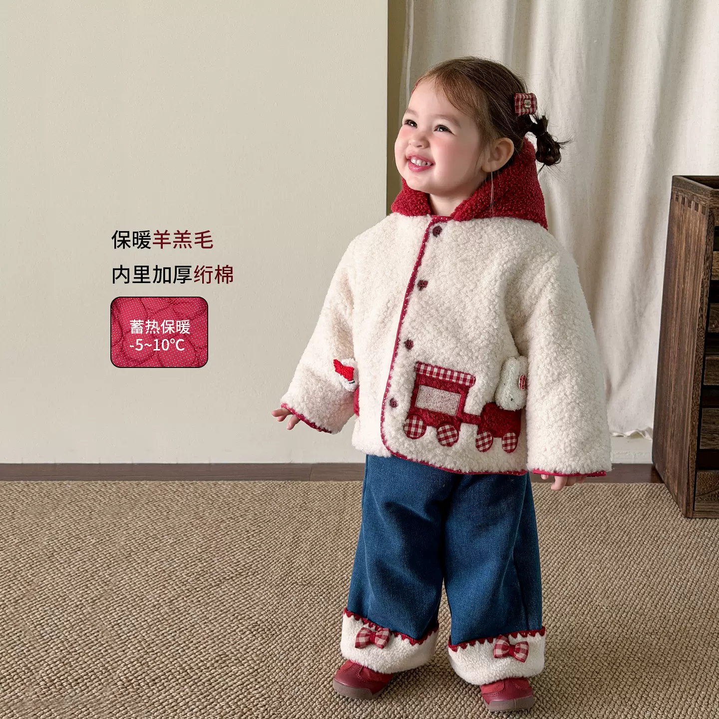 童装女童外套冬装2025新款加厚儿童上衣圣诞节拜年服婴儿女宝棉服