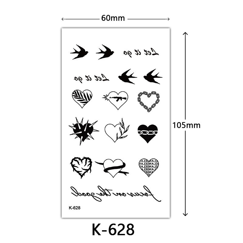 Pequeñas pegatinas de tatuaje frescas letras inglesas flores mariposas líneas de boceto pegatinas de tatuaje impermeables tatuaje