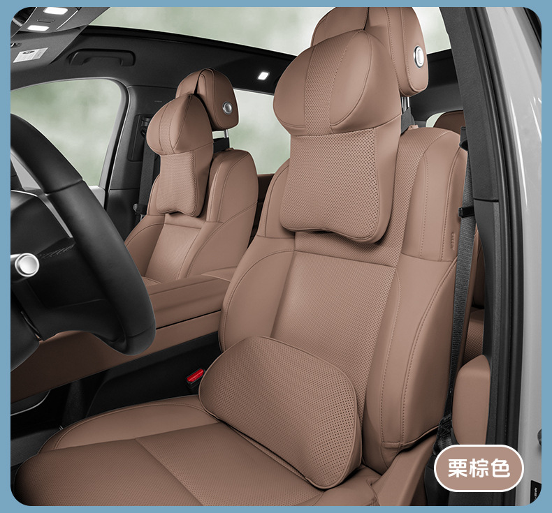 Pu Nappa Leather Car Headrest Memory Foam Breathable Rebound Car Seat Backrest Four-Season Universal Lumbar Pillow