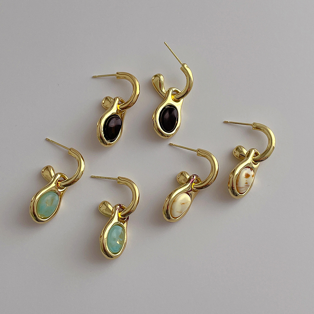 Fashion Oval Copper Plating Inlay Acrylic Drop Earrings 1 Pair