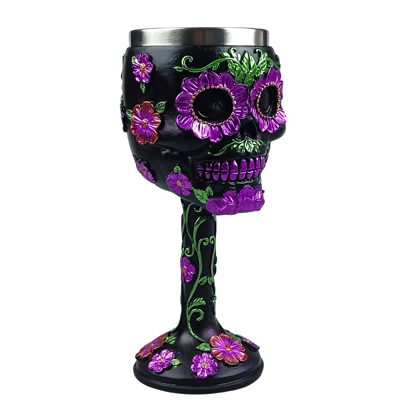 Vaso de cerveza de cráneo vendedor caliente transfronterizo personalizado 3D tridimensional cabeza de cráneo copa de vino revestimiento de acero inoxidable copa de vino