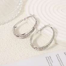新款轻奢高级感水钻圈圈耳环女超闪时尚气质小众百搭耳饰