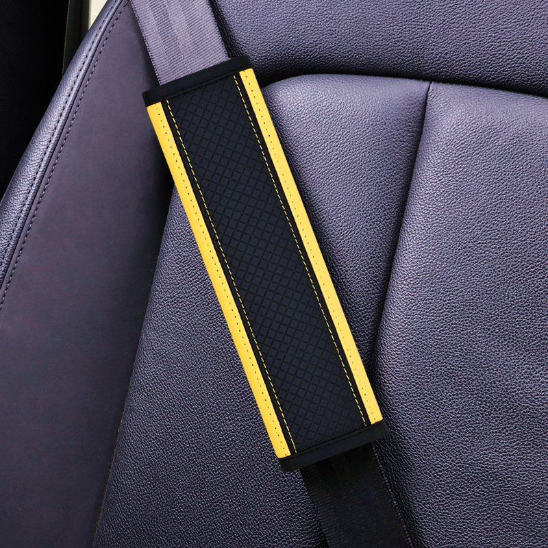 Seat belt shoulder pad — Qìchē Leather Car - dd-rhombus-shoulder-pad-single-black-yellow-color-24cm