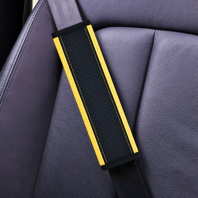 Seat belt shoulder pad — fiber leather embossed car seat - dd-diamond-shoulder-pads-single-black-and-yellow-24cm