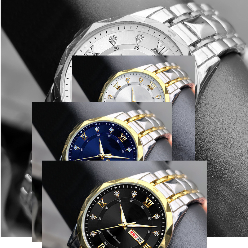 BANBONY Watch Men's English Calendar Diamond Case with Luminous Waterproof Fashion Foreign Trade Simple in stock Quartz
