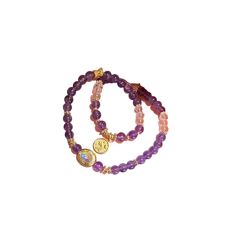 Pulsera de pulsera de cristal amatista de marca redonda de circón apilada, pulsera de lujo ligero, pulsera de alta calidad, diseño de nicho, joyería de mano para mujer