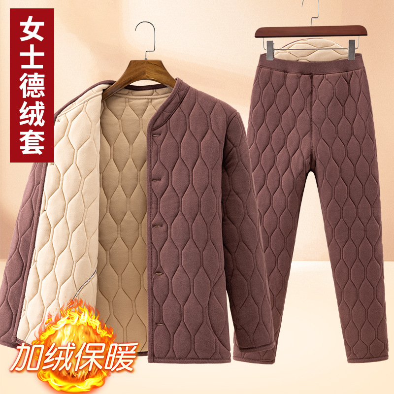 老年人德绒开衫棉袄棉裤女士磨绒发热保暖套装奶奶居家棉服妈妈装