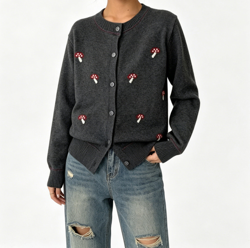 Korean-Style Embroidered Knit Sweater Women's Cardigan 2026 Autumn and Winter New Color-Blocking Lazy Style Fashion Loose Cardigan