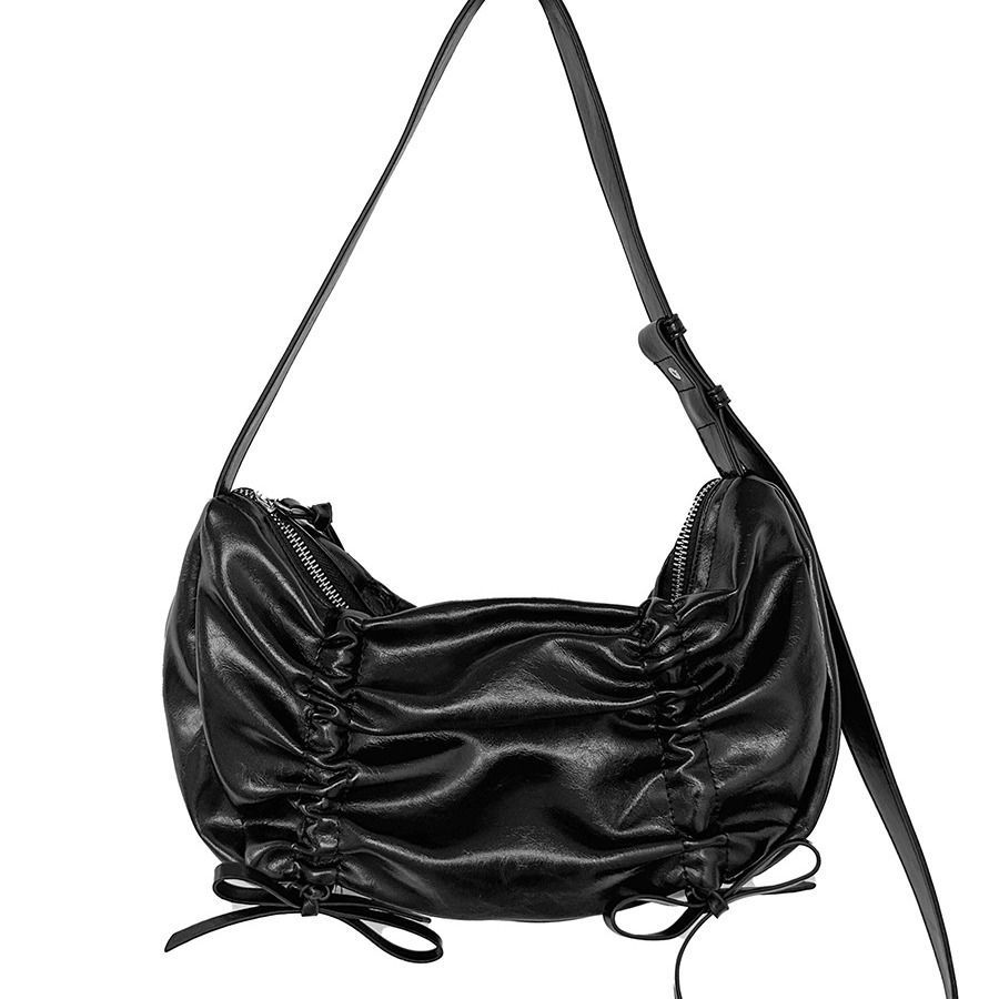 Versione coreana in morbida pelle plissettata 2024 nuovo fiocco tinta unita stile di nicchia alla moda spalla singola sotto le ascelle_voghion.com