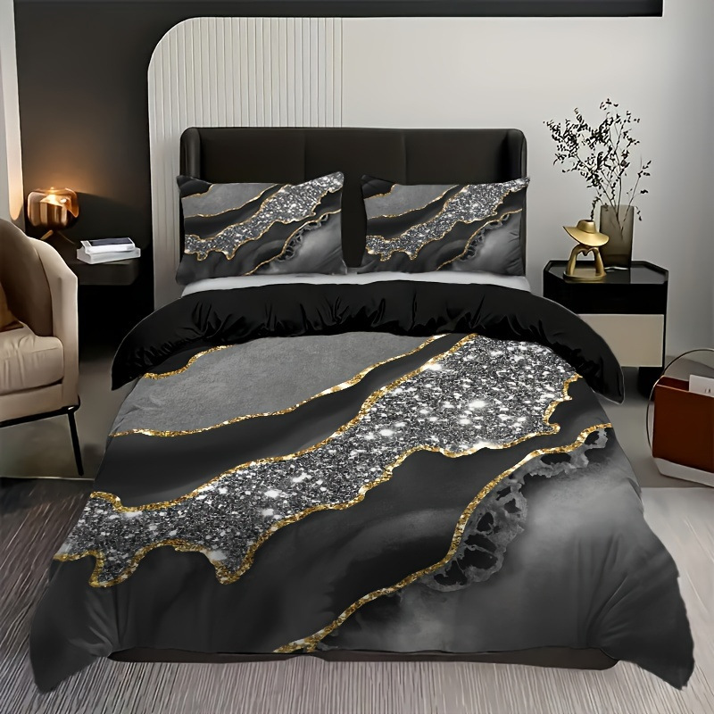 TEMU / JIT negro y blanco textura de mármol molienda impresión digital kit de colcha de tela para el hogar se puede diseñar