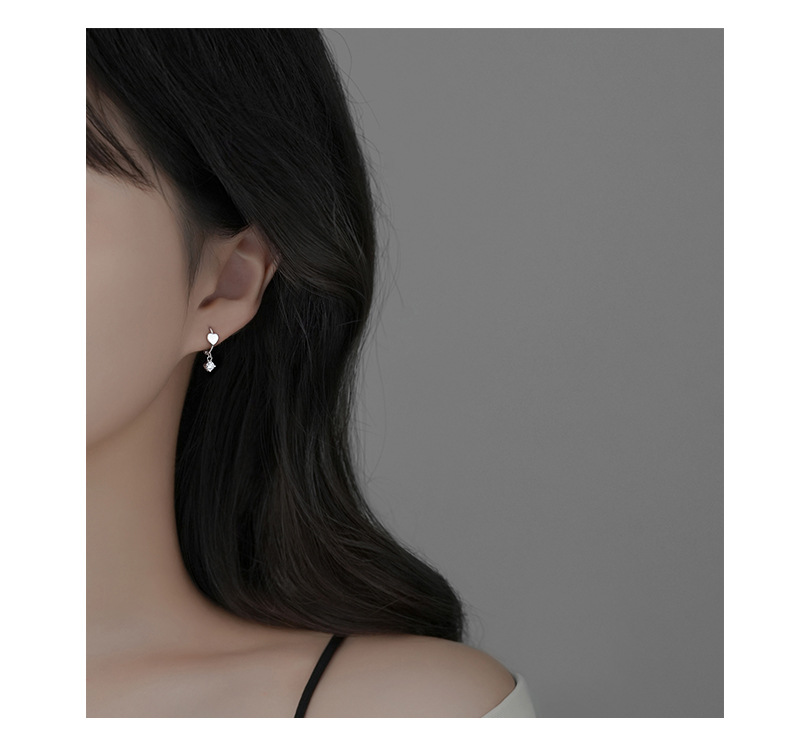 5g Weight Zircon Inlay Material Drop Earrings Classification 1 Pair 925 Sterling Silver Zircon Heart Shape Drop Earrings