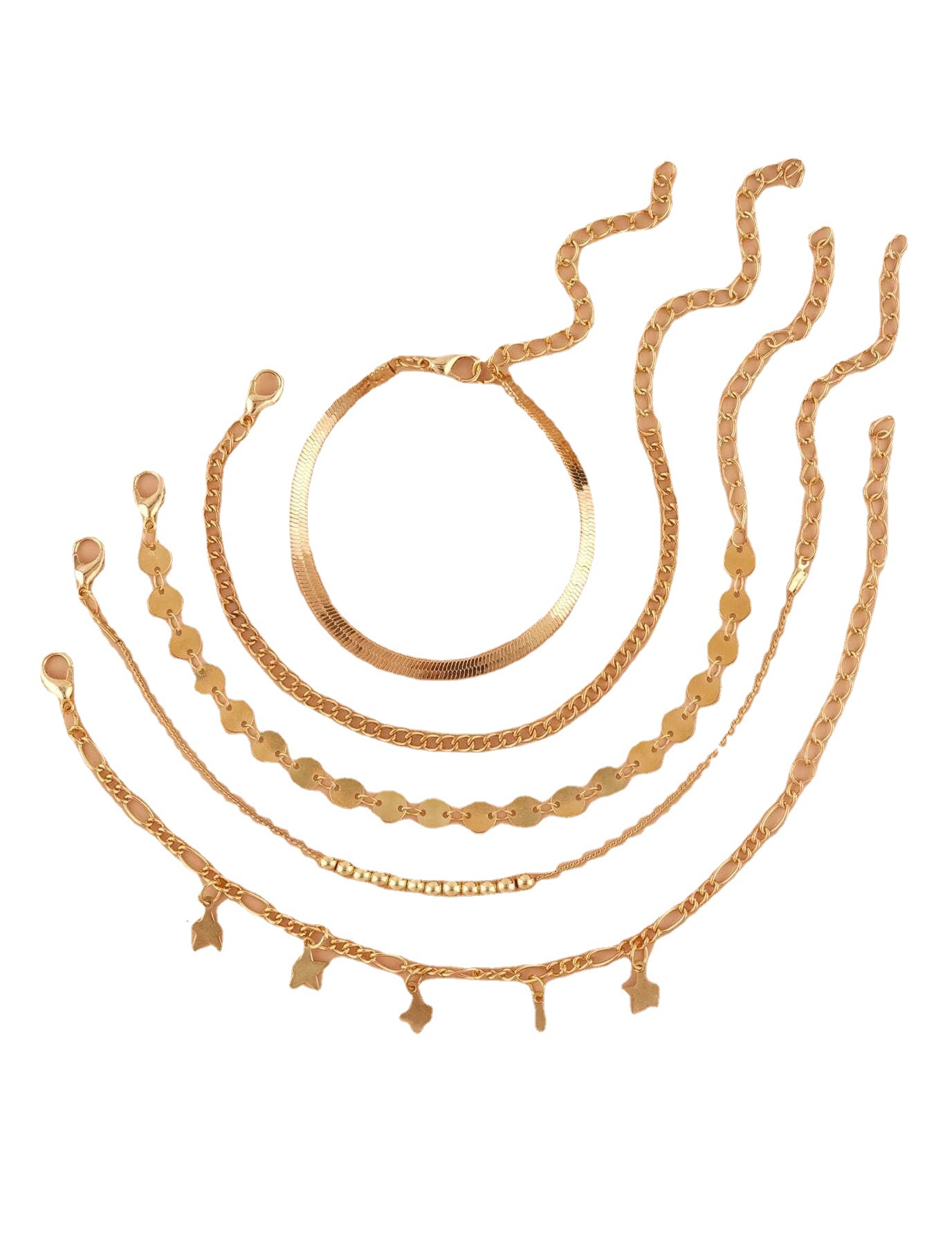 Cadena hecha a mano de múltiples capas de la tobillera De La Venta caliente transfronteriza europea y americana de las mujeres ronda estrella de cinco puntas con lentejuelas tobillera multicapa fábrica al por mayor