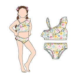 欧美精品店婴幼儿童装外贸批发彩色小花印花女孩夏季泳衣套装