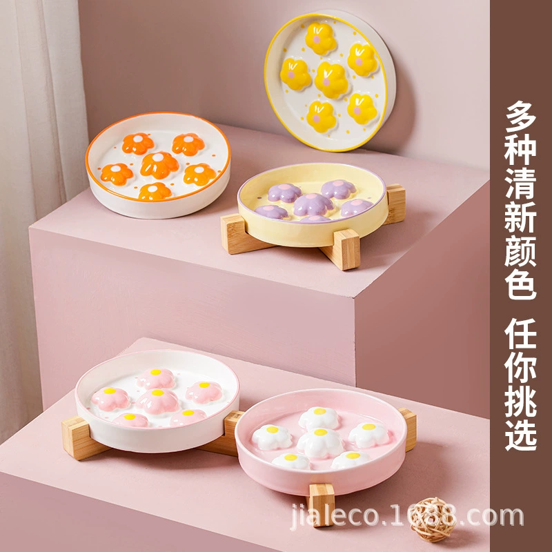 Оптовая керамическая рисованная вручную миска для медленной еды для кошек