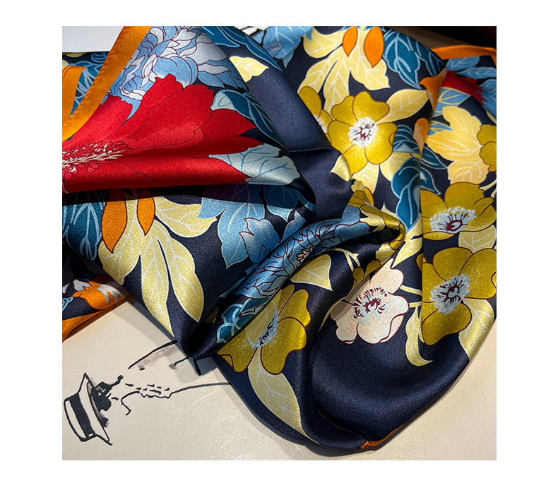 Koreanische Farbe Blumen Drucken Seide Maulbeerseide 70cm quadratischer Schal Schal Frauenpicture2
