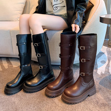 111-2粗腿大筒围骑士靴胖mm长筒靴机车靴秋冬高靴厚底大码女靴