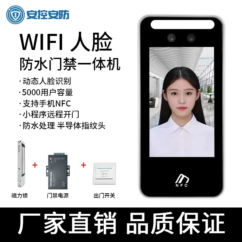 人脸识别门禁密码锁刷脸考勤机IC刷卡电控磁力锁IC门禁系统一体机